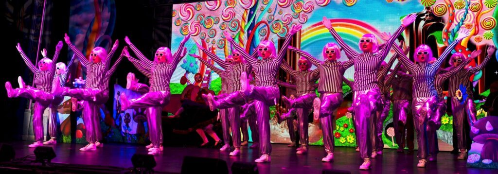 Oompa Loompas dancing in Charlie and the Chocolate Factory